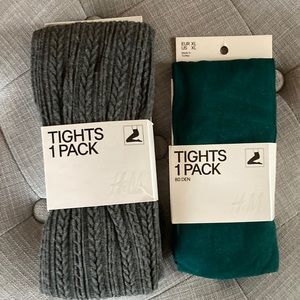 H&M tights, charcoal gray and evergreen, size XL
